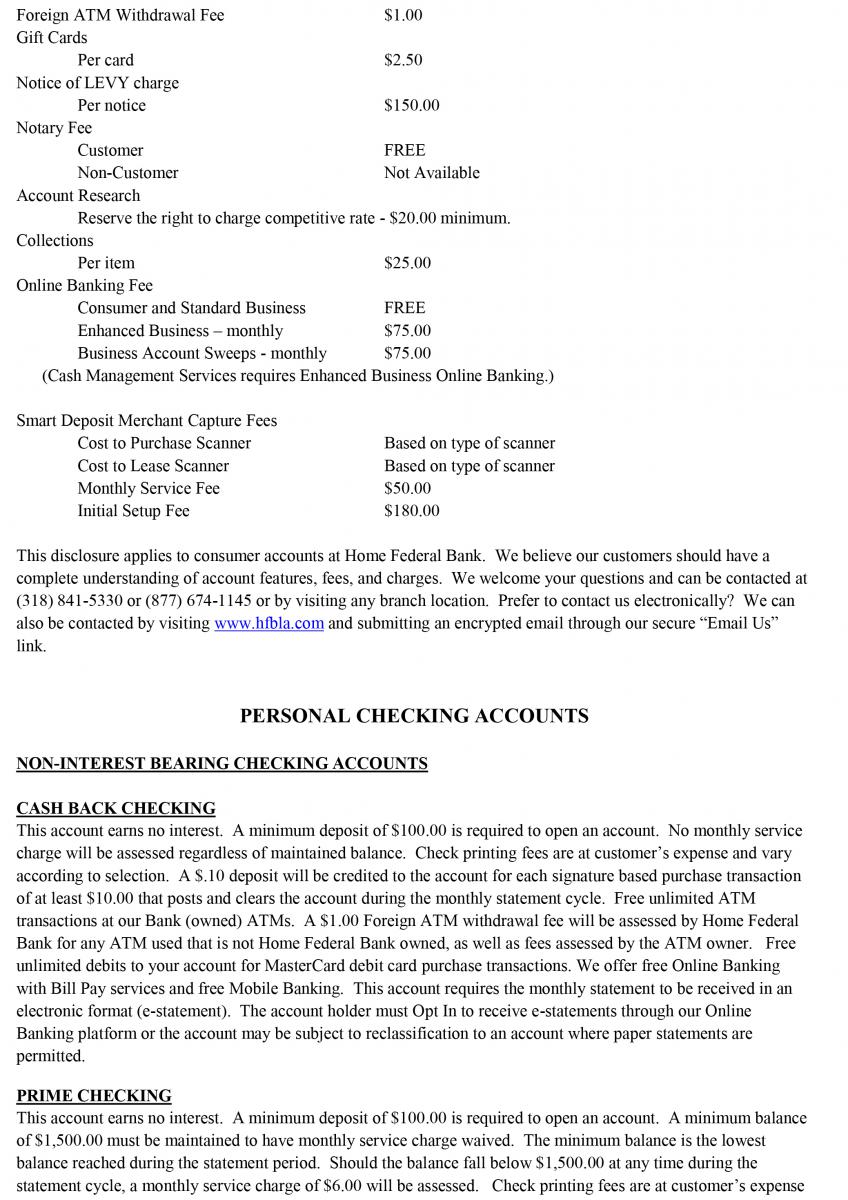 New Account Disclosure Home Federal Bank